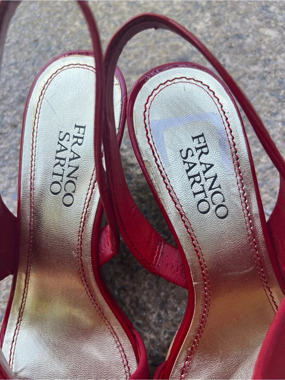 FRANCO SARTA Red Patent Leather & Canvas Slingback Wedges-size 7